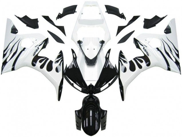 Blanco Llama Negro Carenado Yamaha R6 2003-2005 Blanco Llama Negro Carenado Yamaha R6 2003-2005