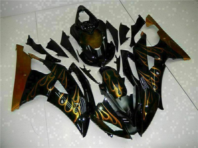Carenados Moto Yamaha YZF R6 2008-2016 - Negro Brillante Oro Llama