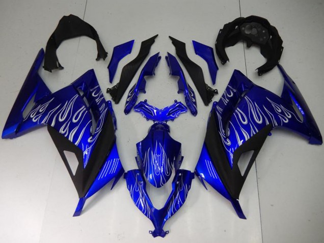 Carenados Moto Kawasaki Ninja 300 EX300R 2013-2017 - Azul Negro Blanco Llama