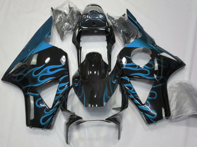 Carenados Moto Honda CBR954RR 2002-2003 - Negro Brillante Azul Claro Llama