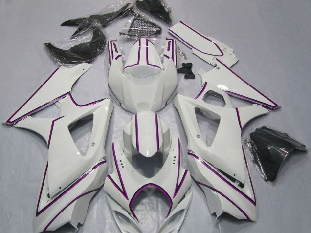 Carenados Moto Suzuki GSXR 1000 2007-2008 - Blanco Brillante Rosa Pinstripe