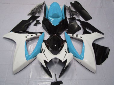Carenados Moto Suzuki GSXR 600 / GSXR 750 2006-2007 - Azul Claro Blanco Negro Brillante Estrella