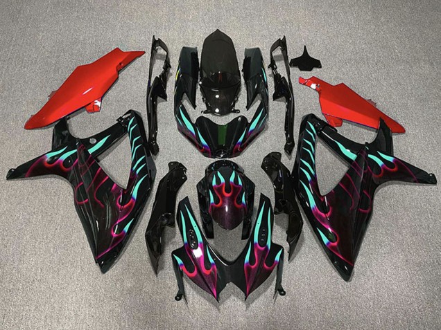 Carenados Moto Suzuki GSXR 600 / GSXR 750 2008-2010 - Negro Brillante Rojo Cian Llama