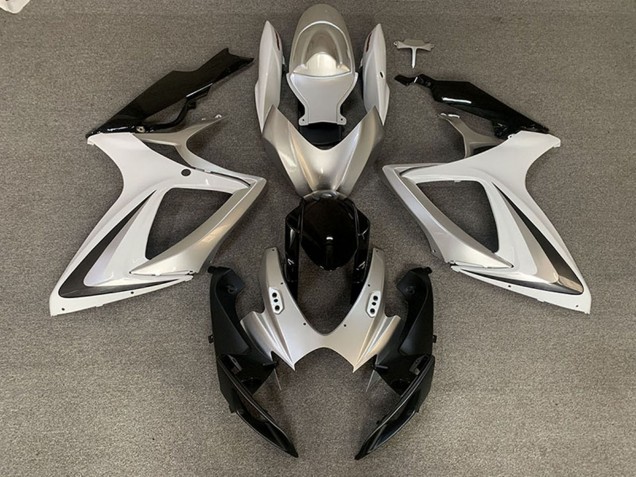 Carenados Moto Suzuki GSXR 600 / GSXR 750 2006-2007 - Plata Blanco Negro Brillante OEM Estilo