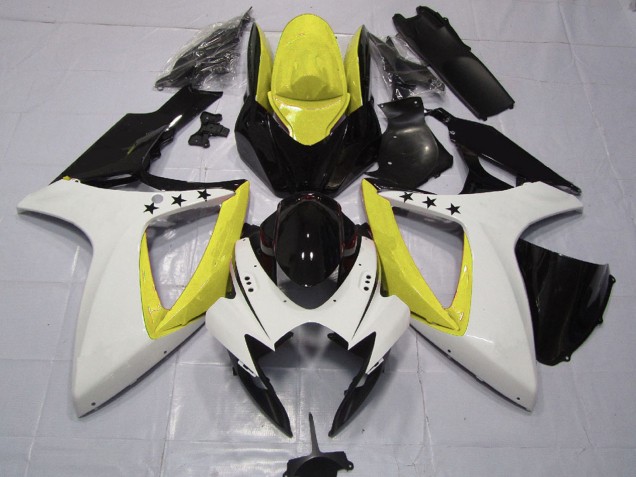 Carenados Moto Suzuki GSXR 600 / GSXR 750 2006-2007 - Amarillo Blanco Negro Brillante Estrella