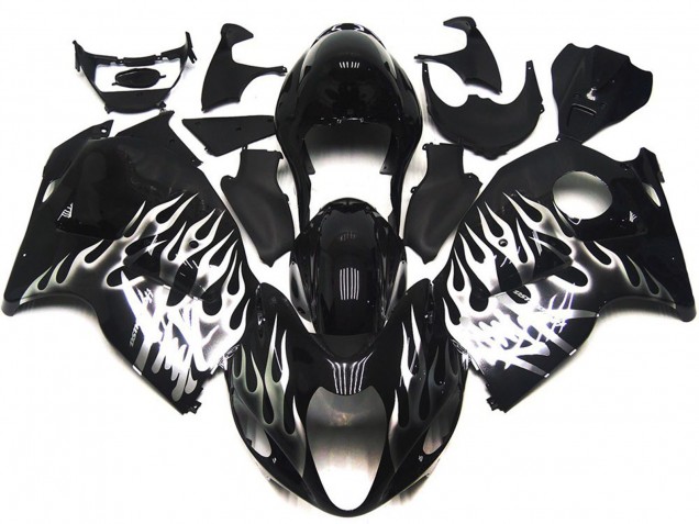 Carenados Moto Suzuki GSXR 1300 1996-2007 - Negro Brillante Plata Llama