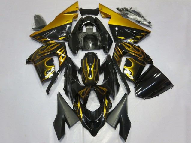 Carenados Moto Kawasaki ZX10R 2004-2005 - Negro Brillante Oro Llama