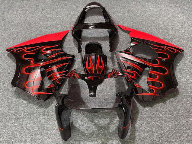 Carenados Moto Kawasaki ZX6R 2000-2002 - Negro Brillante Rojo Llama