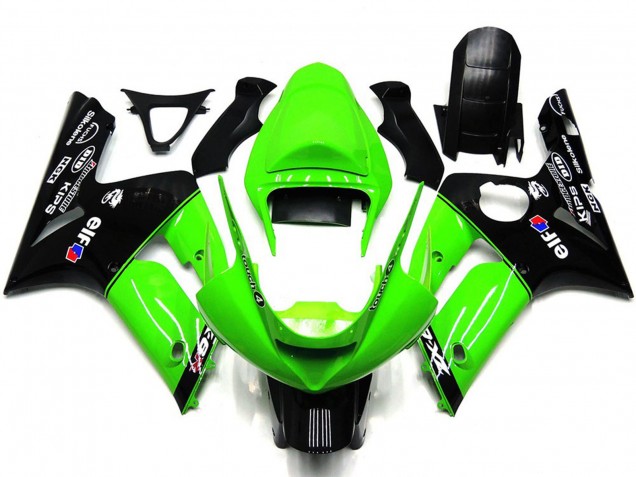 Carenados Moto Kawasaki ZX6R 2003-2004 - Verde Negro Brillante Elf Silkolene