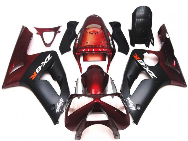 Carenados Moto Kawasaki ZX6R 2003-2004 - Rojo Granate Negro Mate