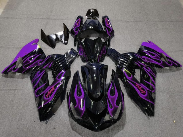 Carenados Moto Kawasaki ZX14R 2006-2011 - Negro Brillante Púrpura Llama