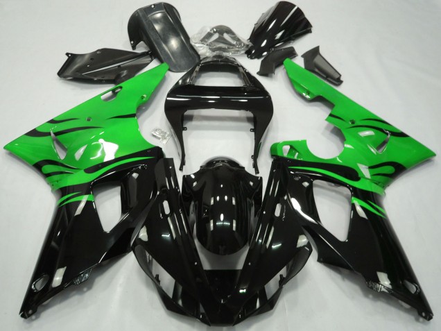 Carenados Moto Yamaha R1 2000-2001 - Verde Negro Brillante Llama