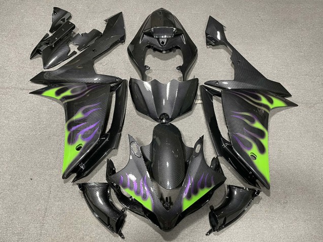Carenados Moto Yamaha R1 2007-2008 - FibraCarbono Verde Púrpura Llama