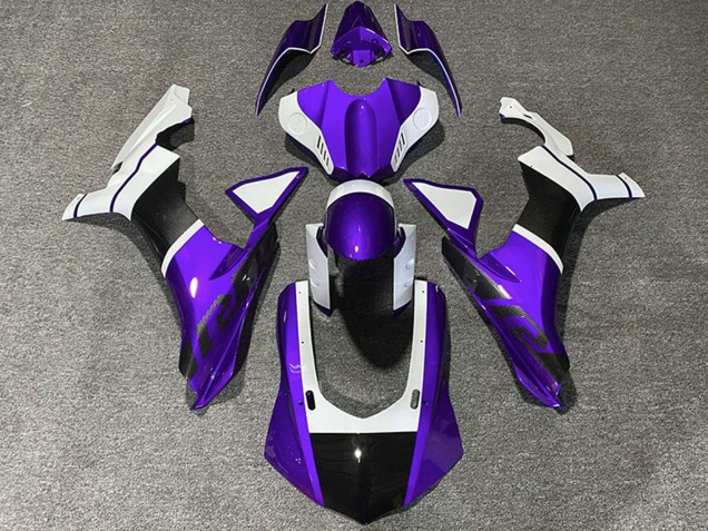 Carenados Moto Yamaha R1 2015-2019 - Blanco Púrpura FibraCarbono Accents