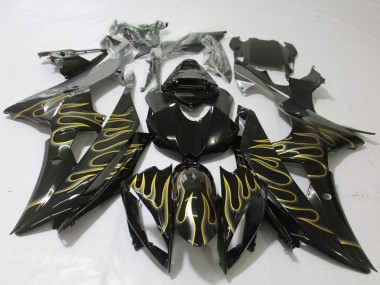 Carenados Moto Yamaha R6 2008-2016 - Negro Brillante Oro Llama