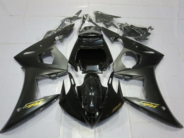 Carenados Moto Yamaha R6 2003-2004 - Negro Brillante Negro Mate Oro Calcomanías