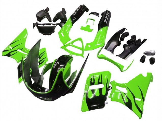 Carenados Moto Kawasaki ZZR400 1993-2007 - Verde Negro Brillante Llama