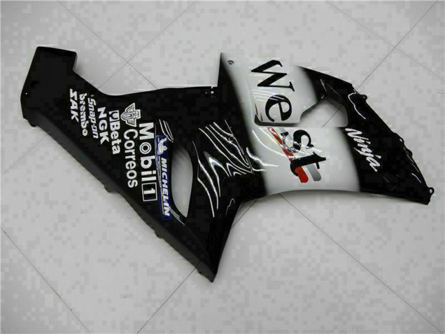 Carenados Moto Kawasaki ZX6R 2005-2006 - Negro Brillante Blanco West