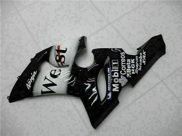 Carenados Moto Kawasaki ZX6R 2005-2006 - Negro Brillante Blanco West