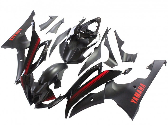 Carenados Moto Yamaha YZF 600 R6 2008-2016 - Negro Brillante Negro Mate Rojo Raya