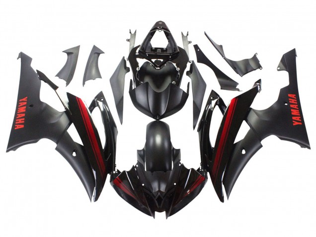 Carenados Moto Yamaha YZF 600 R6 2008-2016 - Negro Brillante Negro Mate Rojo Raya