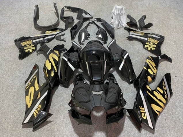 Carenados Moto Kawasaki ZX10R 2021-2025 - Negro Brillante Oro Elf Nieve