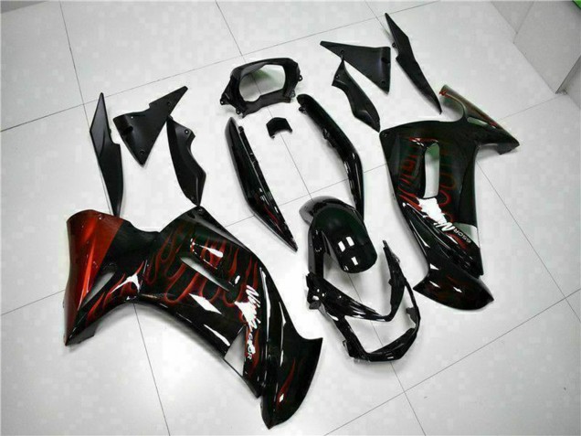 Carenados Moto Kawasaki EX650 2006-2008 - Negro Brillante Rojo Llama