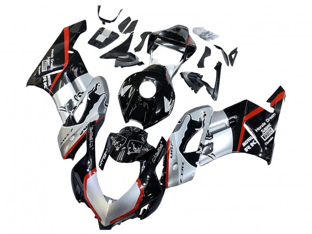 Carenados Moto Honda CBR1000RR 2004-2005 - Plata Negro Brillante Rojo Raya