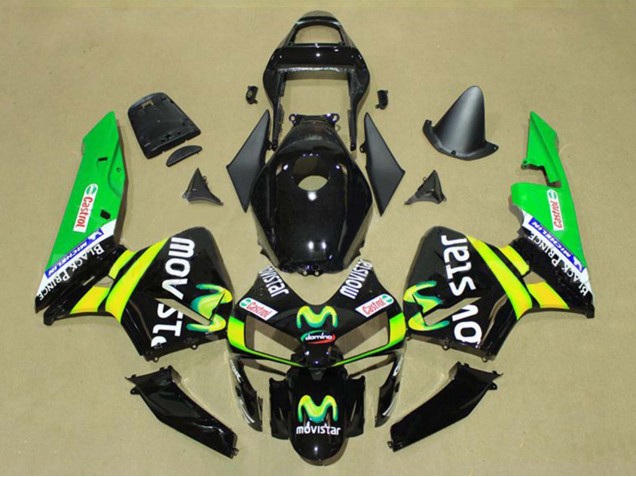 Carenados Moto Honda CBR600RR 2003-2004 - Negro Brillante Amarillo Verde MoviStar Castrol