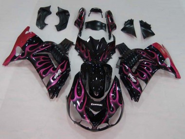 Carenados Moto Kawasaki ZX14R ZZR1400 2006-2011 - Negro Brillante Rojo Rosa Llama