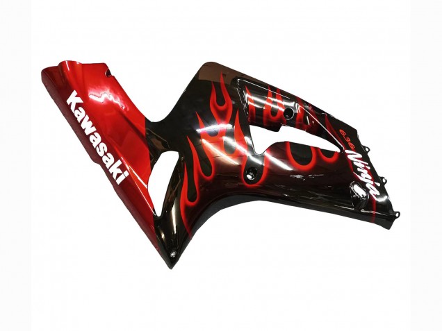 Carenados Moto Kawasaki ZX6R 2003-2004 - Negro Brillante Rojo Llama