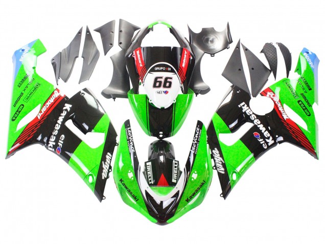 Carenados Moto Kawasaki ZX6R 2005-2006 - Verde Rojo Negro Elf 66