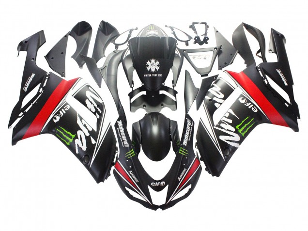 Carenados Moto Kawasaki ZX6R 2007-2008 - Negro Blanco Rojo Blanco Nieve Calcomanía Ninja Elf