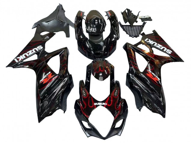 Carenados Moto Suzuki GSXR 1000 2007-2008 - Negro Rojo Llama
