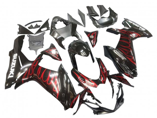 Carenados Moto Suzuki GSXR 600 / GSXR 750 2011-2024 - Negro Brillante Rojo Llama