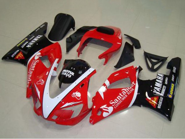 Carenados Moto Yamaha YZF R1 1998-1999 - Rojo Blanco Negro Brillante Motul Santander