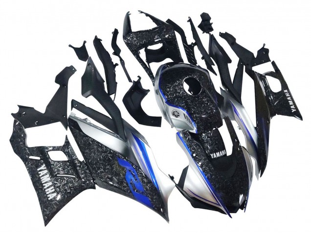 Carenados Moto Yamaha YZF R3/R25 2022-2024 - Marble Negro Plata Azul Falsificado FibraCarbono Estilo