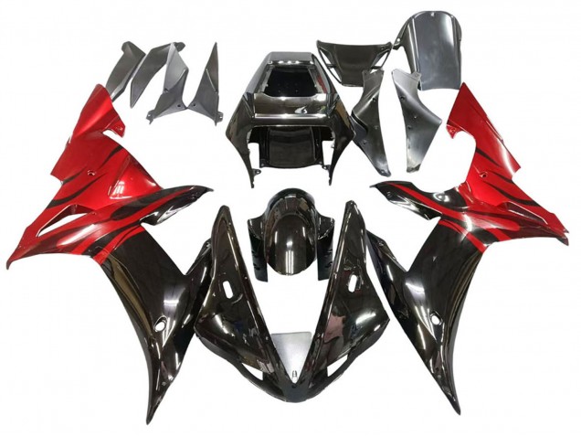 Carenados Moto Yamaha YZF 1000 R1 2002-2003 - Negro Brillante Rojo Llama