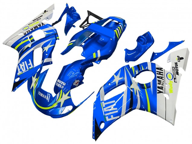 Carenados Moto Yamaha YZF 600 R6 1998-2002 - Blanco Azul Neon Amarillo Fiat Motul Michelin