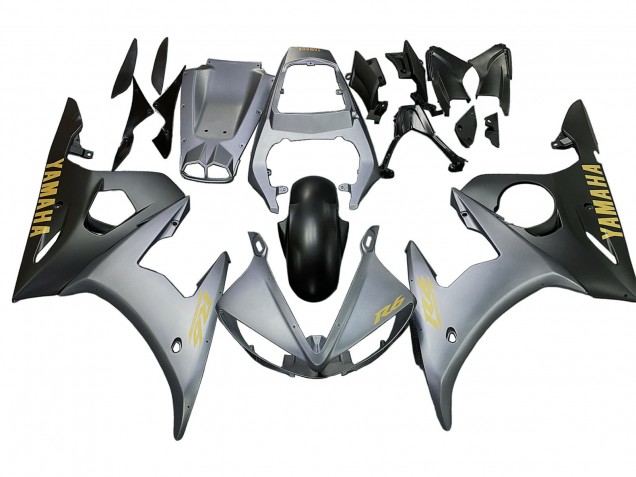 Carenados Moto Yamaha YZF R6 2003-2004 - Gris Mate Negro Mate Oro Calcomanías