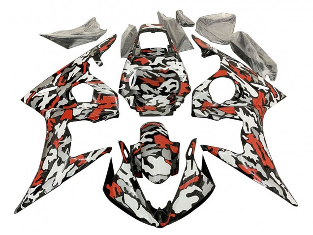 Carenados Moto Yamaha YZF R6 2003-2004 - Negro Rojo Gris Camouflage