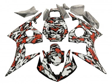 Carenados Moto Yamaha YZF R6S 2006-2009 - Negro Rojo Gris Camouflage