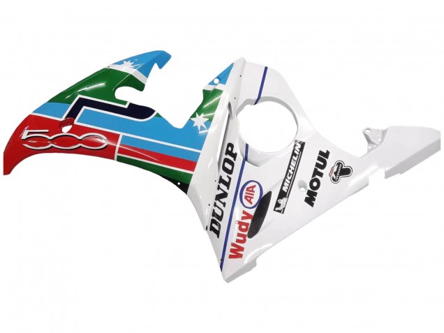 Carenados Moto Yamaha YZF 600 R6 2005 - Azul Claro Blanco Verde Rojo Kastinee Dunlop Motul