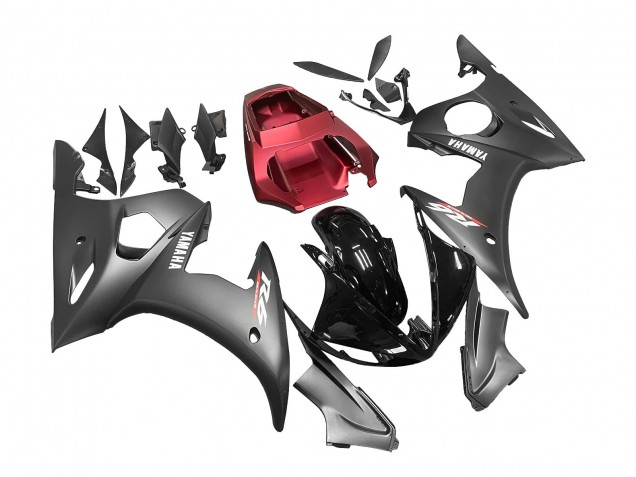 Carenados Moto Yamaha YZF 600 R6 2005 - Negro Mate Negro Brillante Gris Rojo