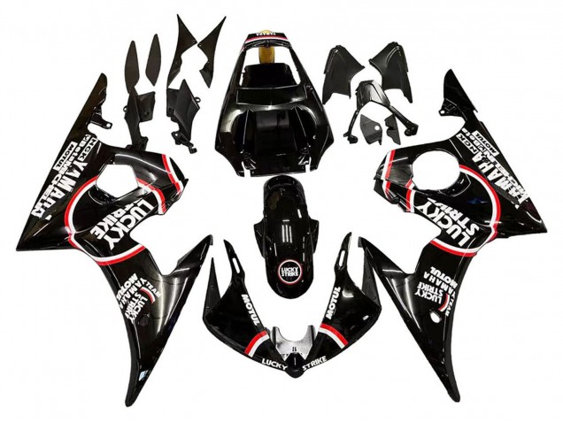 Carenados Moto Yamaha YZF 600 R6 2005 - Negro Brillante Blanco Lucky Strike Motul