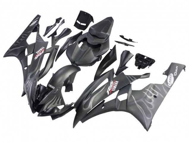 Carenados Moto Yamaha YZF 600 R6 2006-2007 - Negro Mate Plata Llama