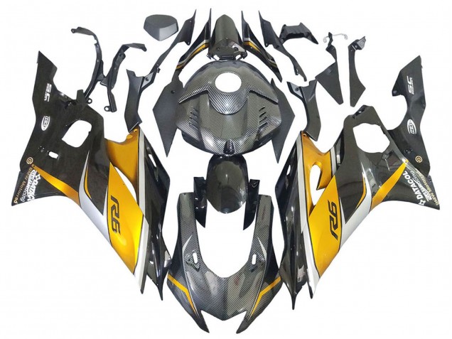 Carenados Moto Yamaha YZF 600 R6 2017-2025 - Oro Negro FibraCarbono