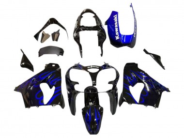 Carenados Moto Kawasaki ZX9R 2000-2001 - Negro Brillante Azul Llama Blanco