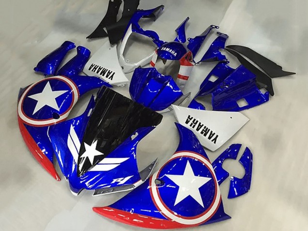 Carenados Moto Yamaha YZF R1 2009-2011 - Azul Blanco Rojo Negro Estrella Captain America
