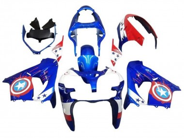 Carenados Moto Kawasaki ZX9R 2000-2001 - Azul Rojo Captain America Estrella